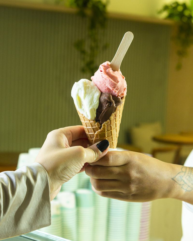 Casquinha com três sabores de gelato